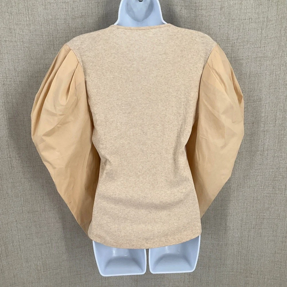 Ulla Johnson‎ Henley Top Sz S Cotton Joanne Oatmeal Poplin Puff Sleeve Boho